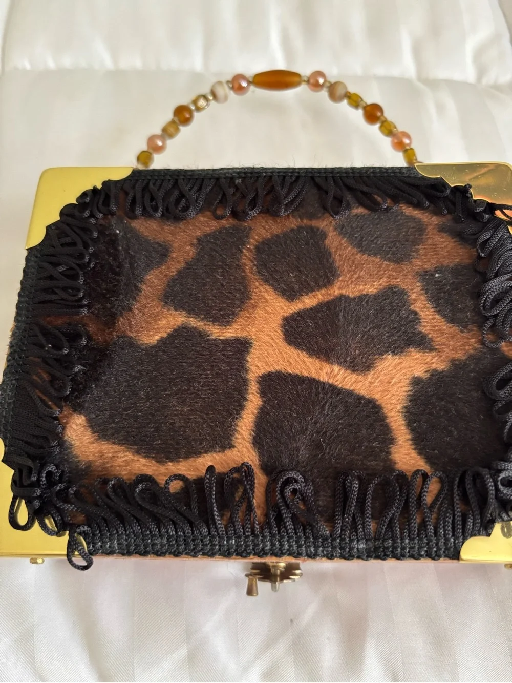 Cigar Box Purse Beaded Handle Te-Amo Cigar box Handbag Leopard print